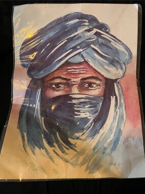 Blue Turban worn by Moors Portrait Watercolor Print - Unknown Brand